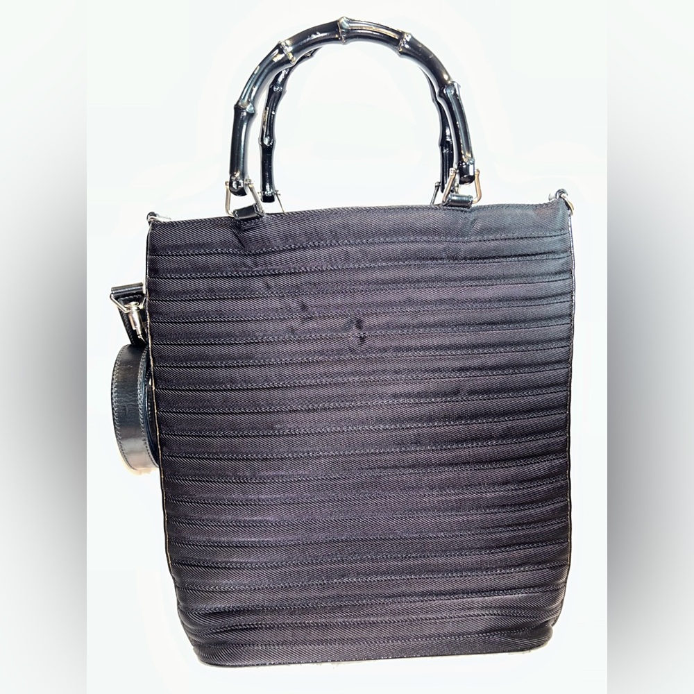 Gucci Black Nylon Bamboo Tote 2 Way Crossbody